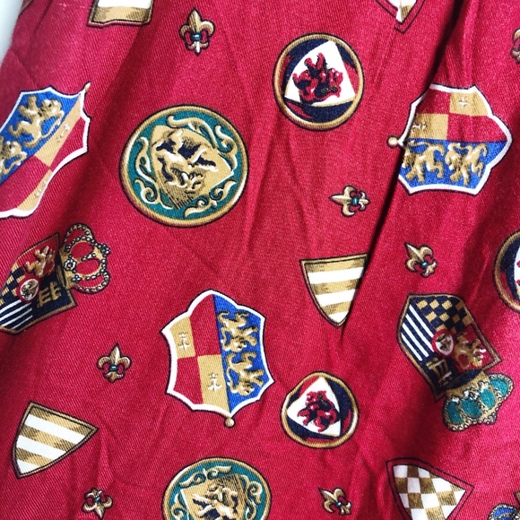Vintage Red Button Down Fleur de Lis Crest Skirt - Picture 5 of 6